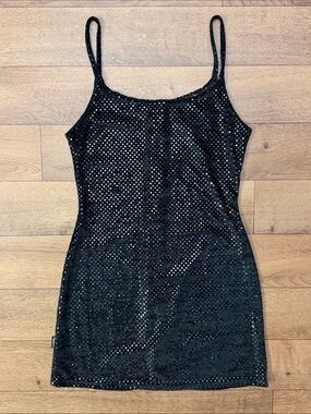 Serious Size Medium Black Sparkly Mini Dress Y2K Made In USA Whimsigoth Dark M